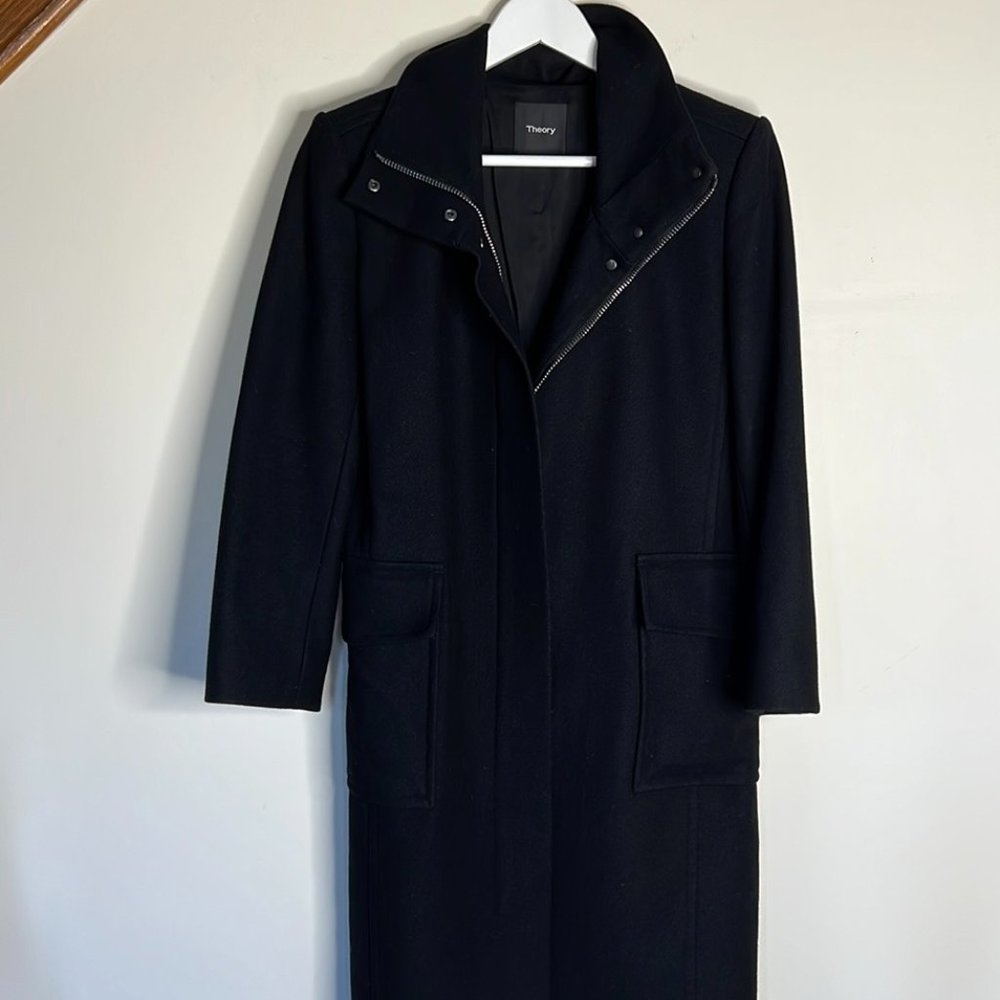 Theory Black Layti Wool Cashmere Coat